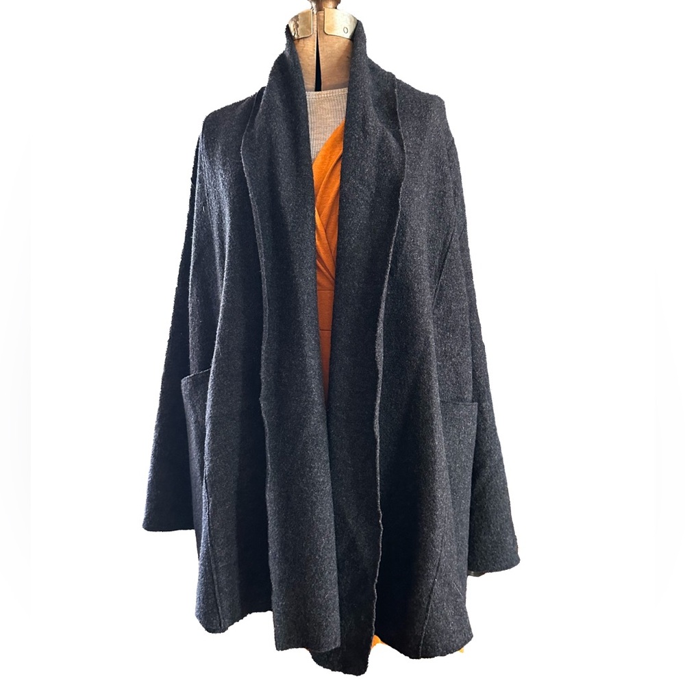 Elemente Clemente 100% Wool Cardigan, Charcoal, Shawl Collar, Pockets